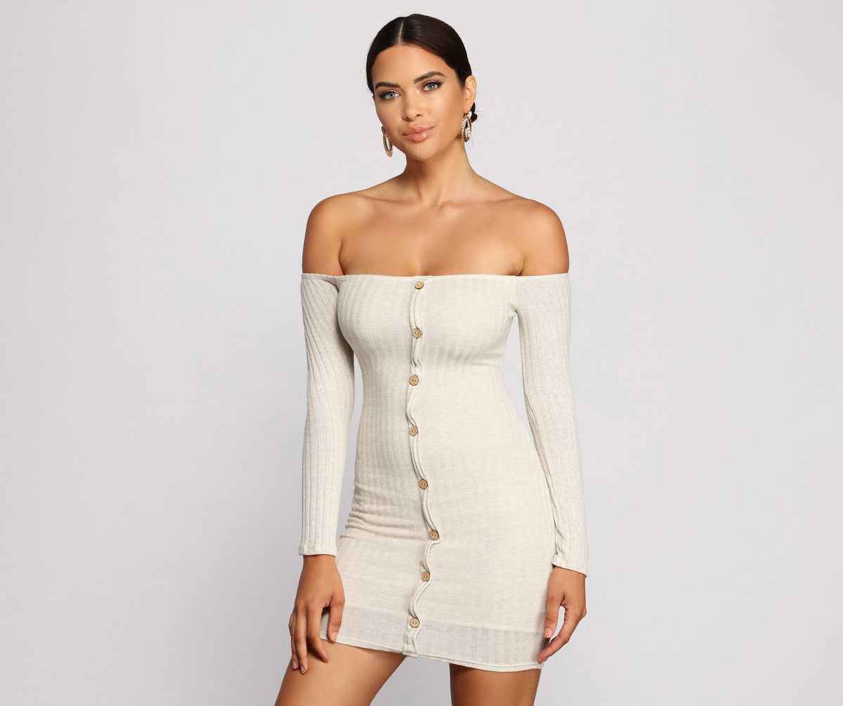 Off The Shoulder Button Down Mini Dress - Lady Occasions
