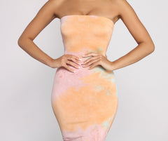 Strapless Tube Tie Dye Midi Dress - Lady Occasions