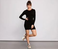 Chic Ribbed Knit Basic Mini Dress - Lady Occasions