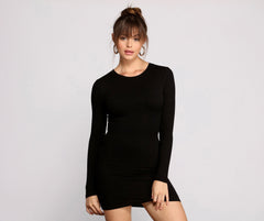 Chic Ribbed Knit Basic Mini Dress - Lady Occasions