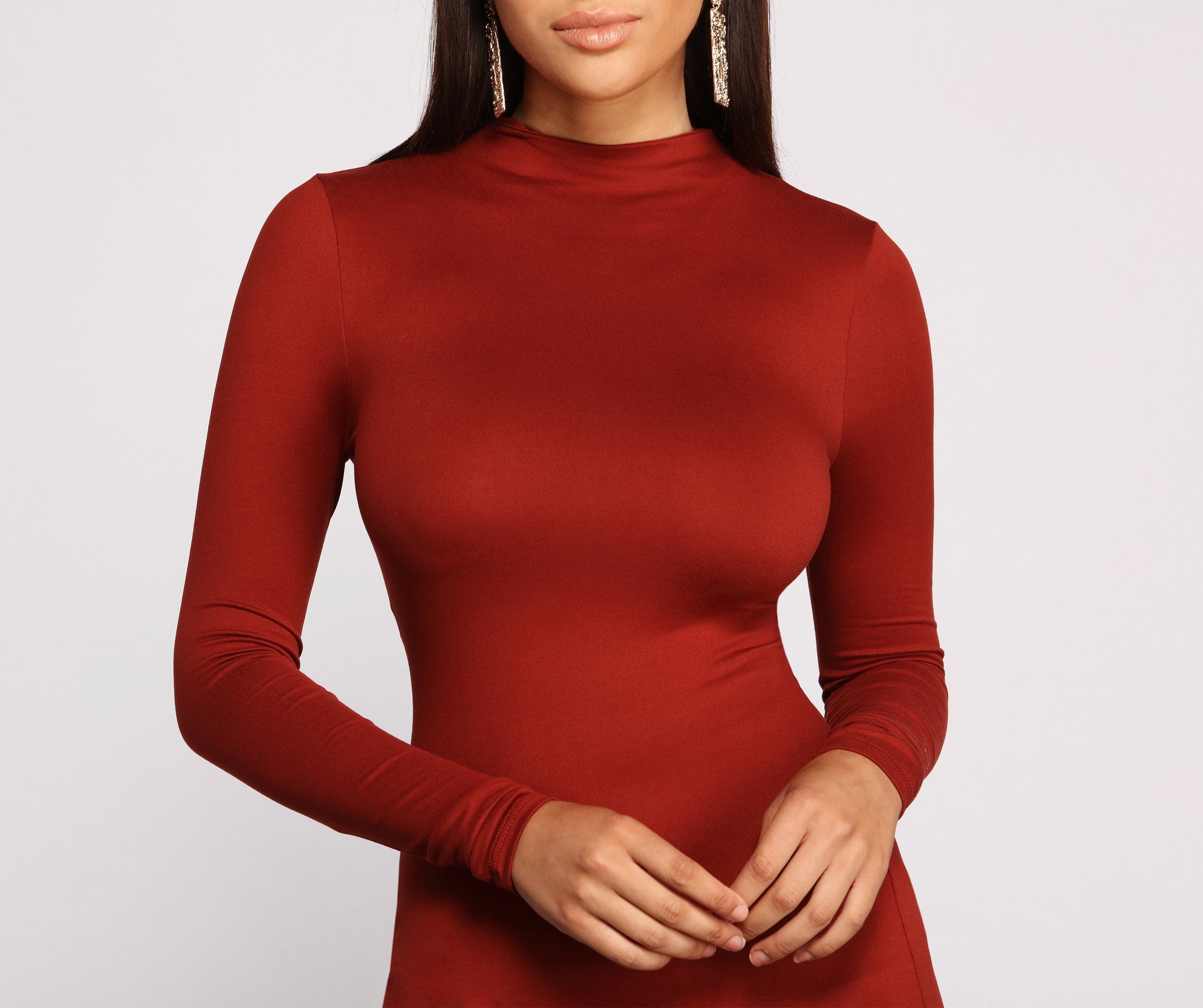 All About Knit Mock Neck Mini Dress - Lady Occasions