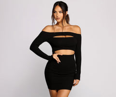 Off The Shoulder Ribbed Knit Cutout Mini Dress - Lady Occasions