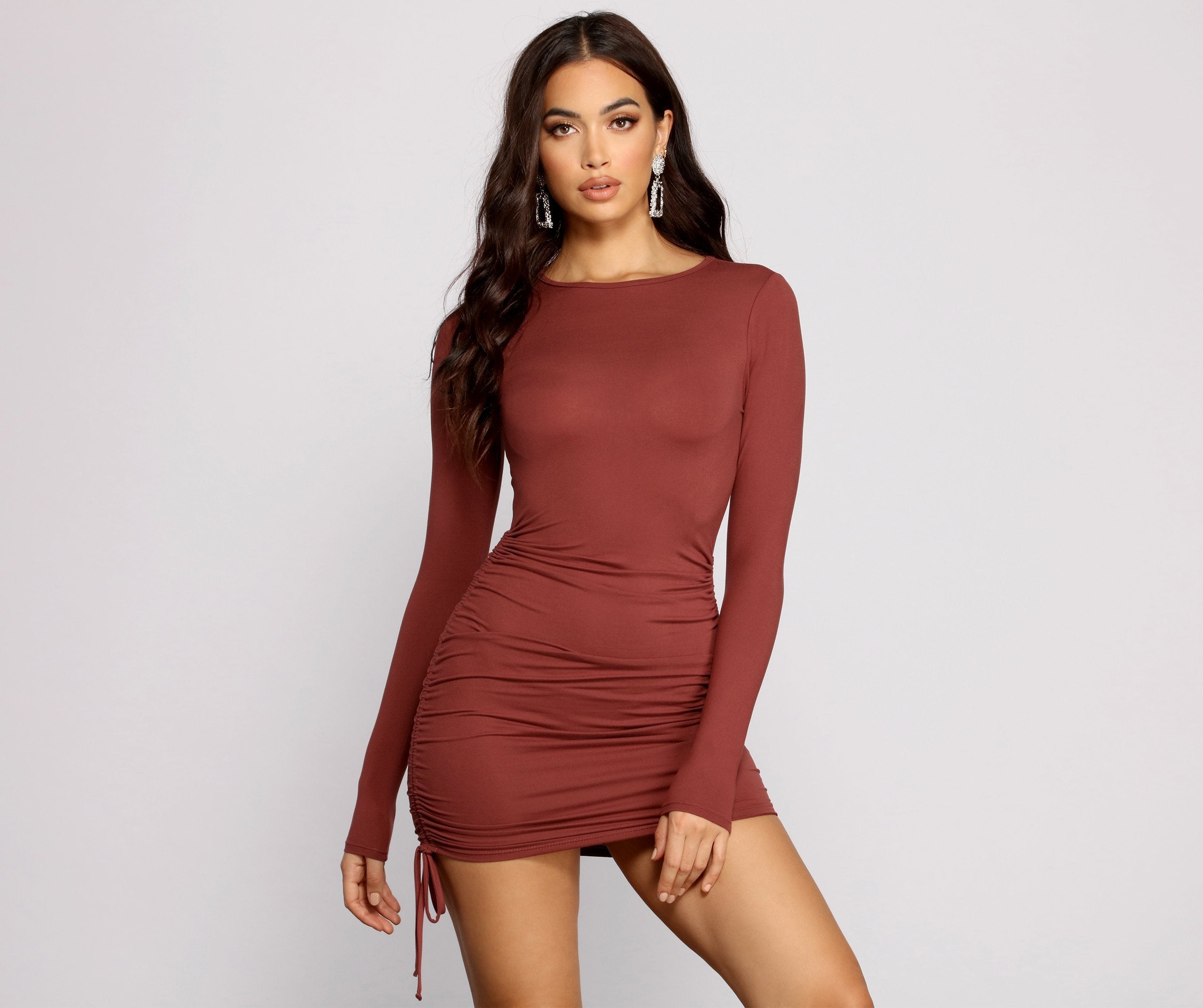 Keeping Knit Real Ruched Mini Dress - Lady Occasions