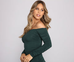 Off the Shoulder Long Sleeve Mini Dress - Lady Occasions