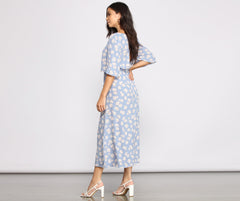 Flowy Floral Woven Midi Dress - Lady Occasions