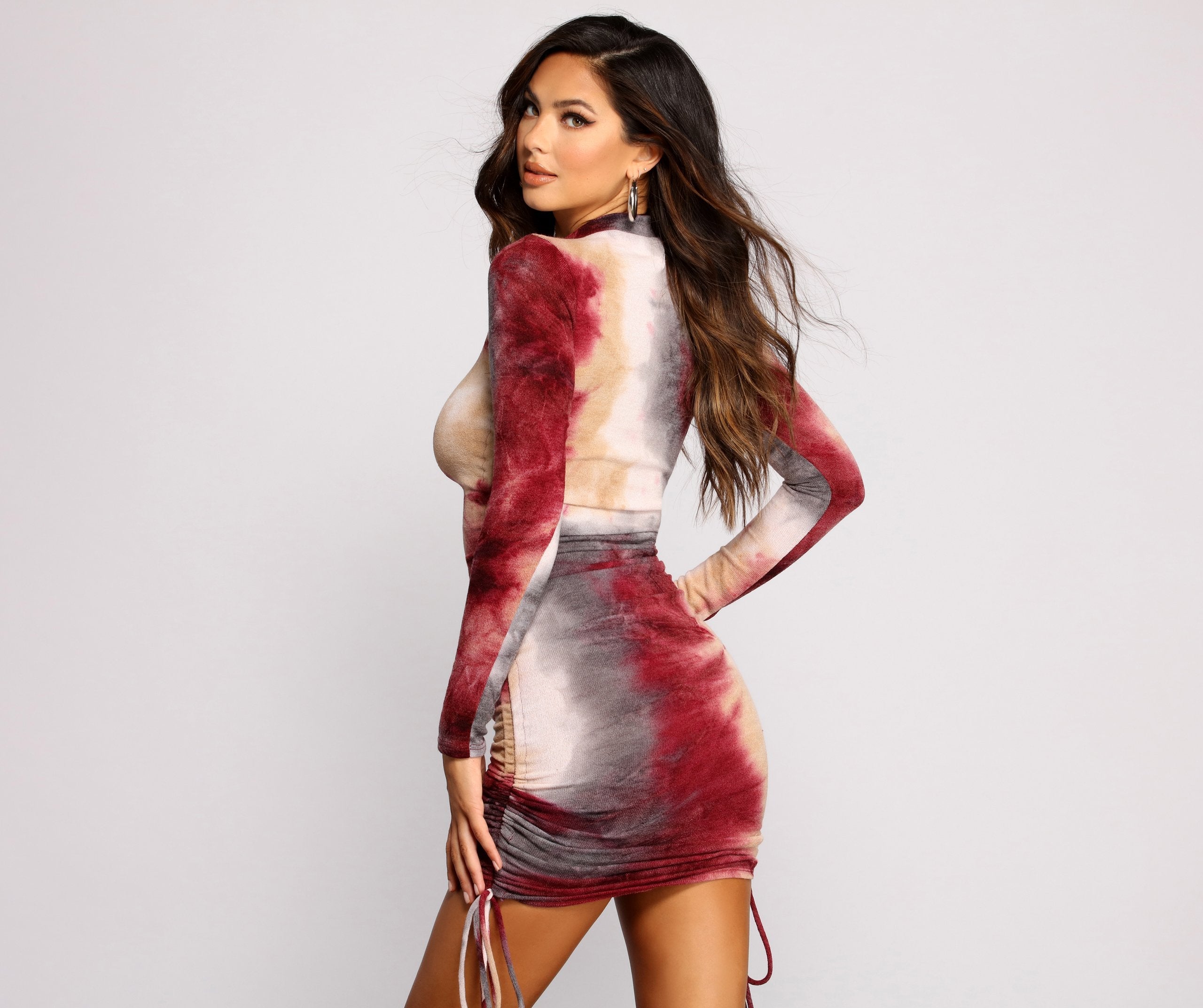 Keeping Knit Retro Tie Dye Ruched Mini Dress - Lady Occasions