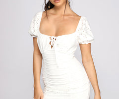 Too Chic Ruffled Eyelet Mini Dress - Lady Occasions