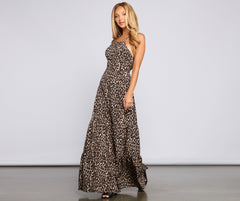 Fiercely Stylish Lace-Up Leopard Maxi Dress - Lady Occasions