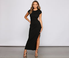 Essential High Slit Ribbed Knit Maxi Dress - Lady Occasions