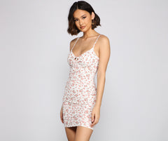 Charming Florals Ribbed Knit Mini Dress - Lady Occasions