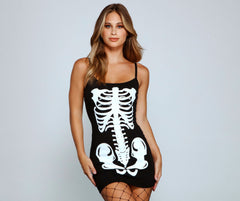 Glam Ghoul Skeleton Print Mini Dress - Lady Occasions