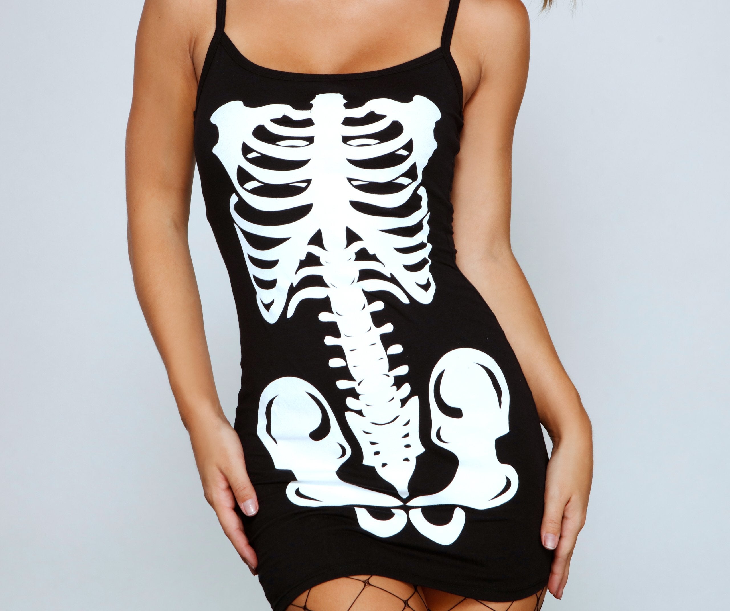 Glam Ghoul Skeleton Print Mini Dress - Lady Occasions