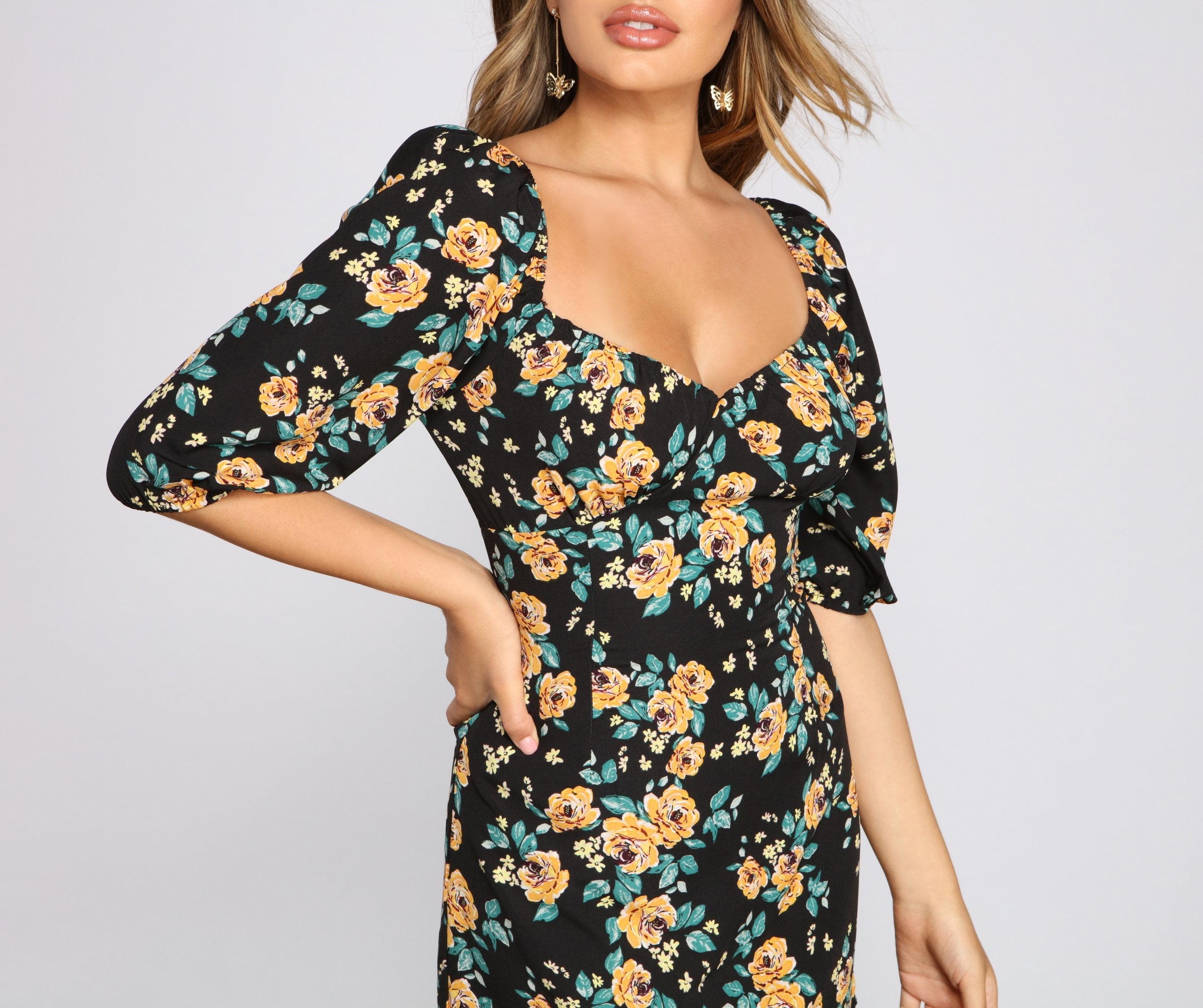 Floral Frenzy Off The Shoulder Skater Dress - Lady Occasions