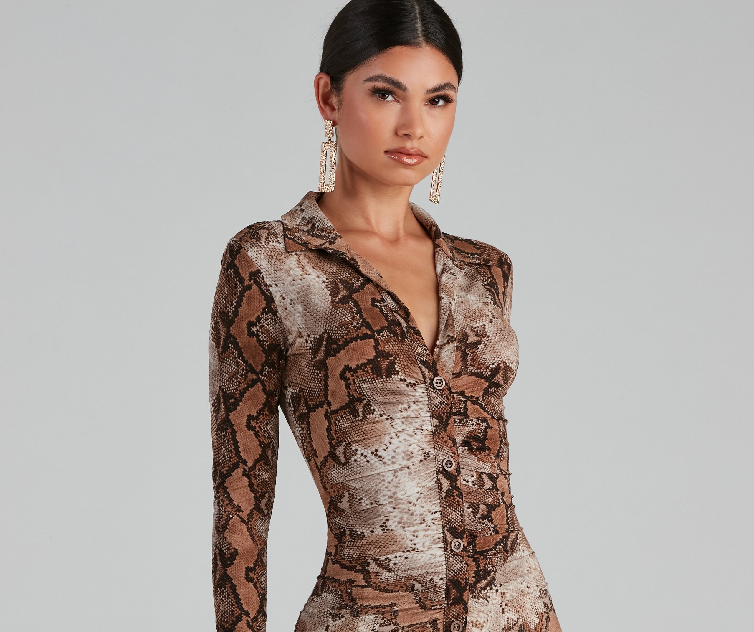 Stun In Snake Print Button-Down Dress - Lady Occasions