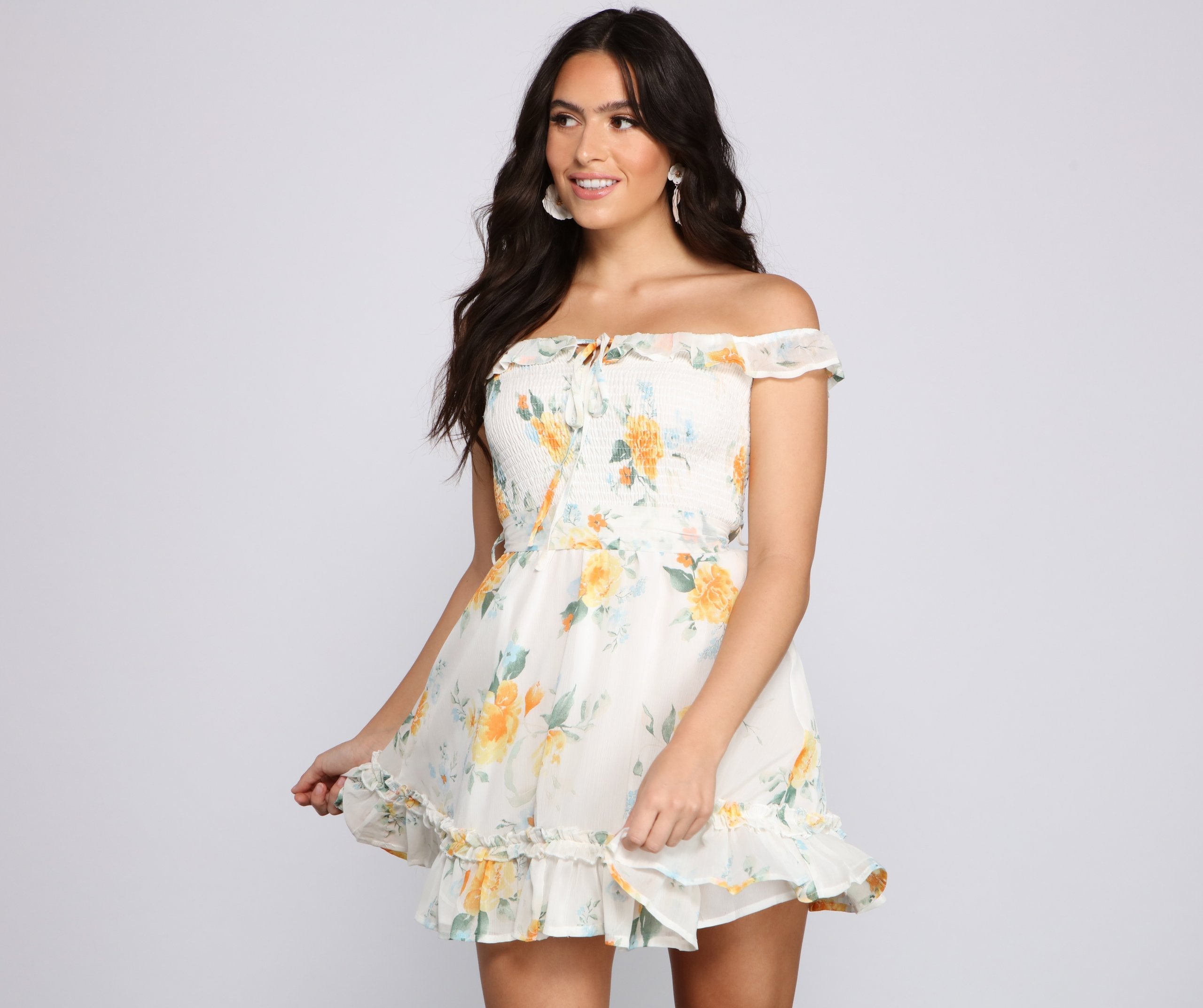 Floral Wonder Ruffled Skater Dress - Lady Occasions