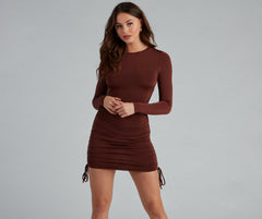 Ruched Babe Long Sleeve Mini Dress - Lady Occasions