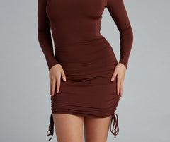 Ruched Babe Long Sleeve Mini Dress - Lady Occasions