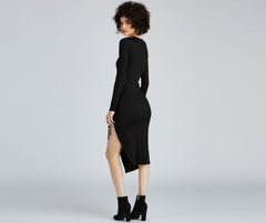 Keeping Knit Trendy Ribbed Midi Dress - Lady Occasions