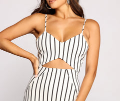 That's My Stripe Crepe Triangle Waist Cut Out Mini Dress - Lady Occasions