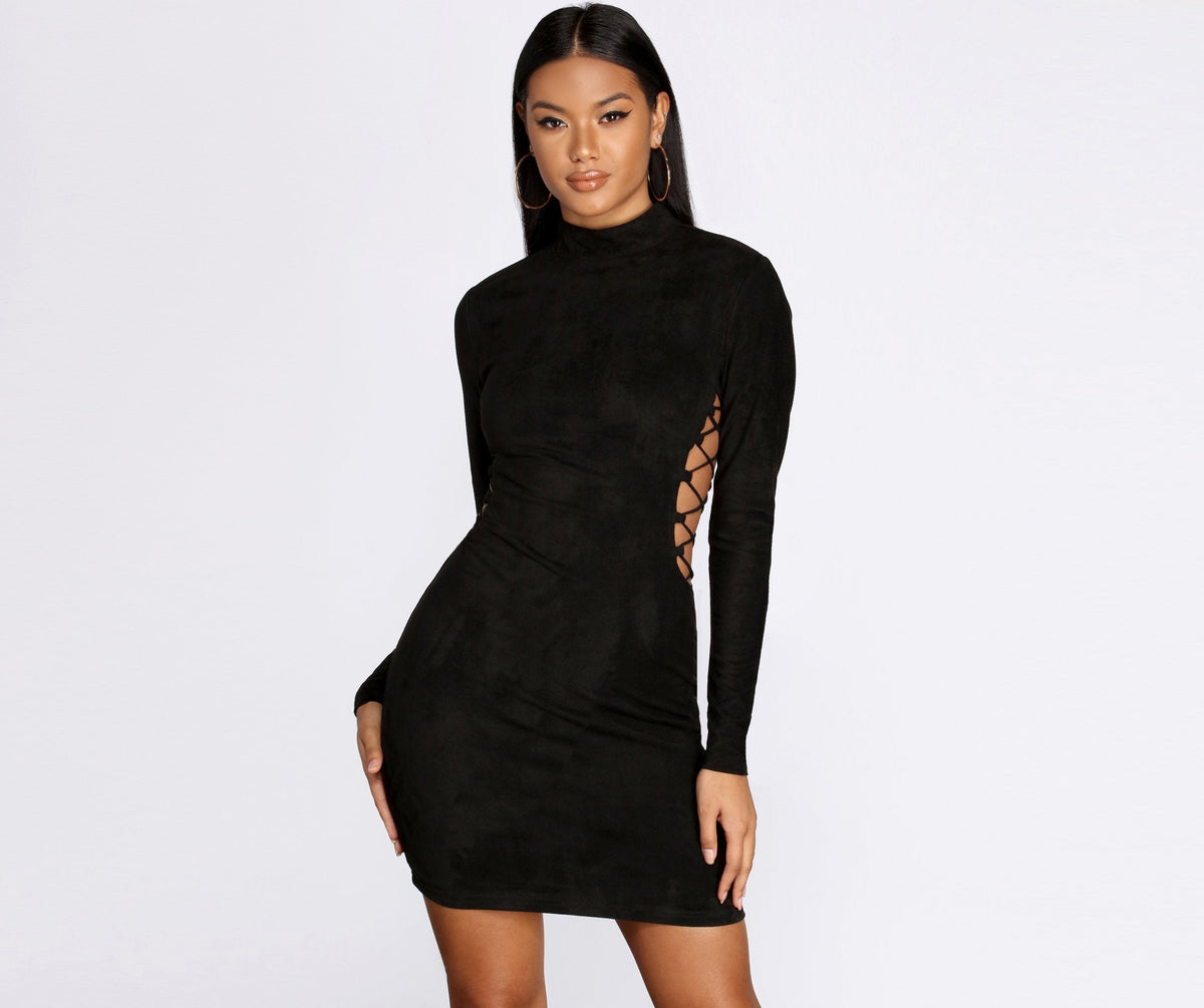 Lace Up Suede Mini Dress - Lady Occasions