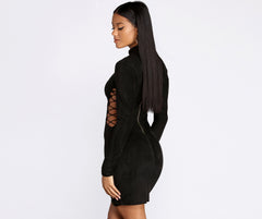 Lace Up Suede Mini Dress - Lady Occasions