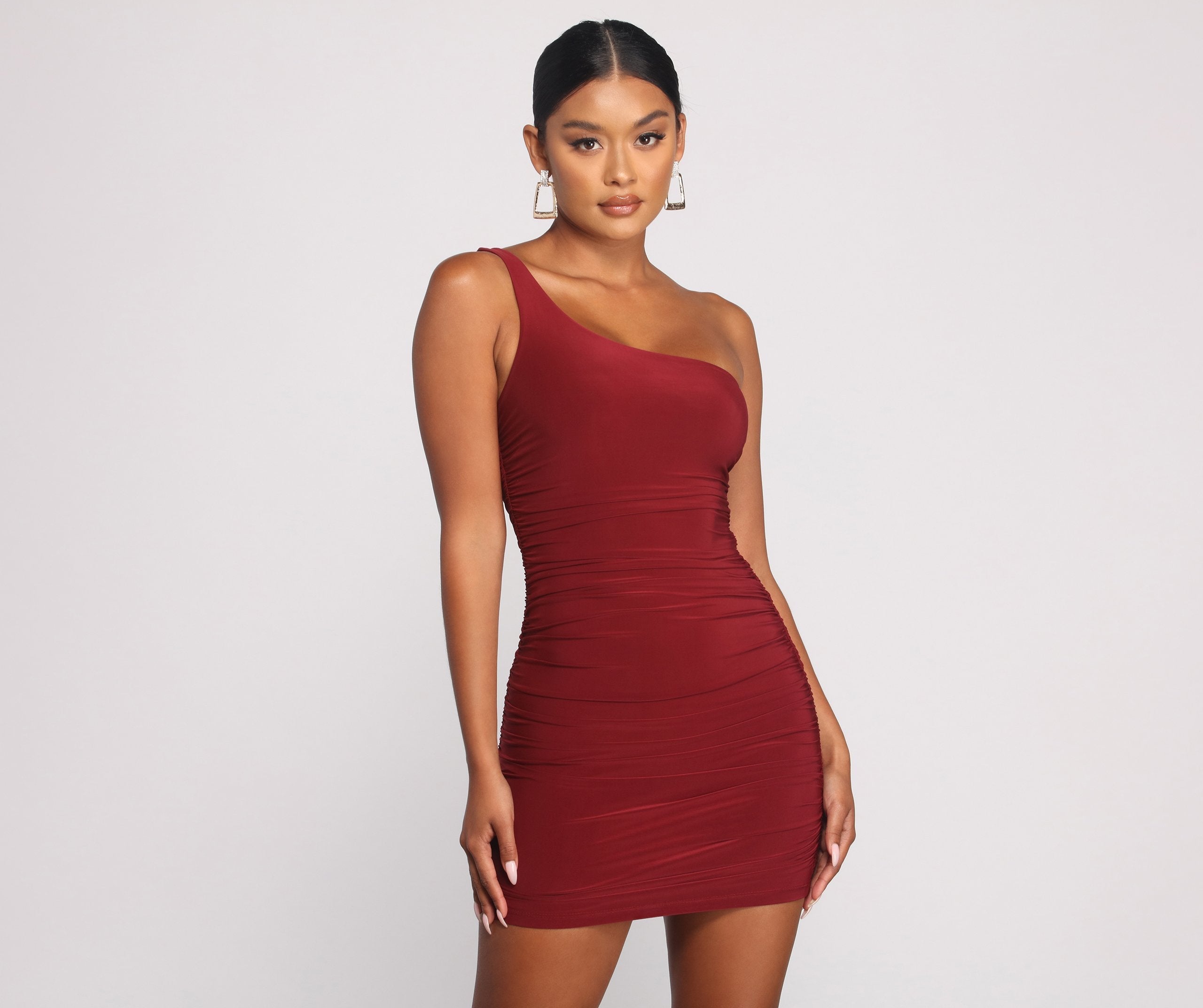 Such A Stunner One Shoulder Ruched Mini Dress - Lady Occasions
