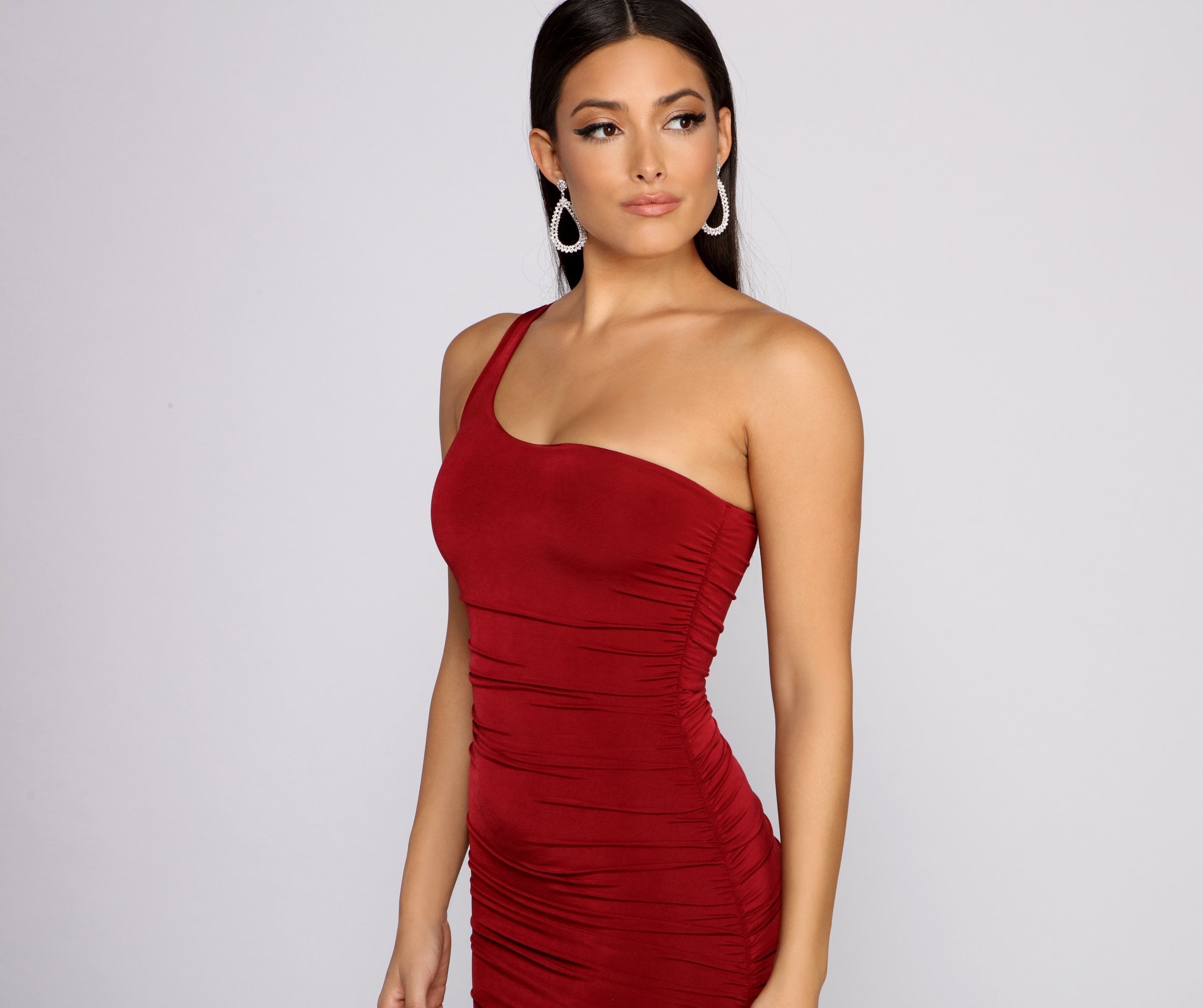 Such A Stunner One Shoulder Ruched Mini Dress - Lady Occasions