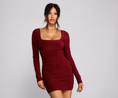 Keeping Knit Sultry Long Sleeve Mini Dress - Lady Occasions