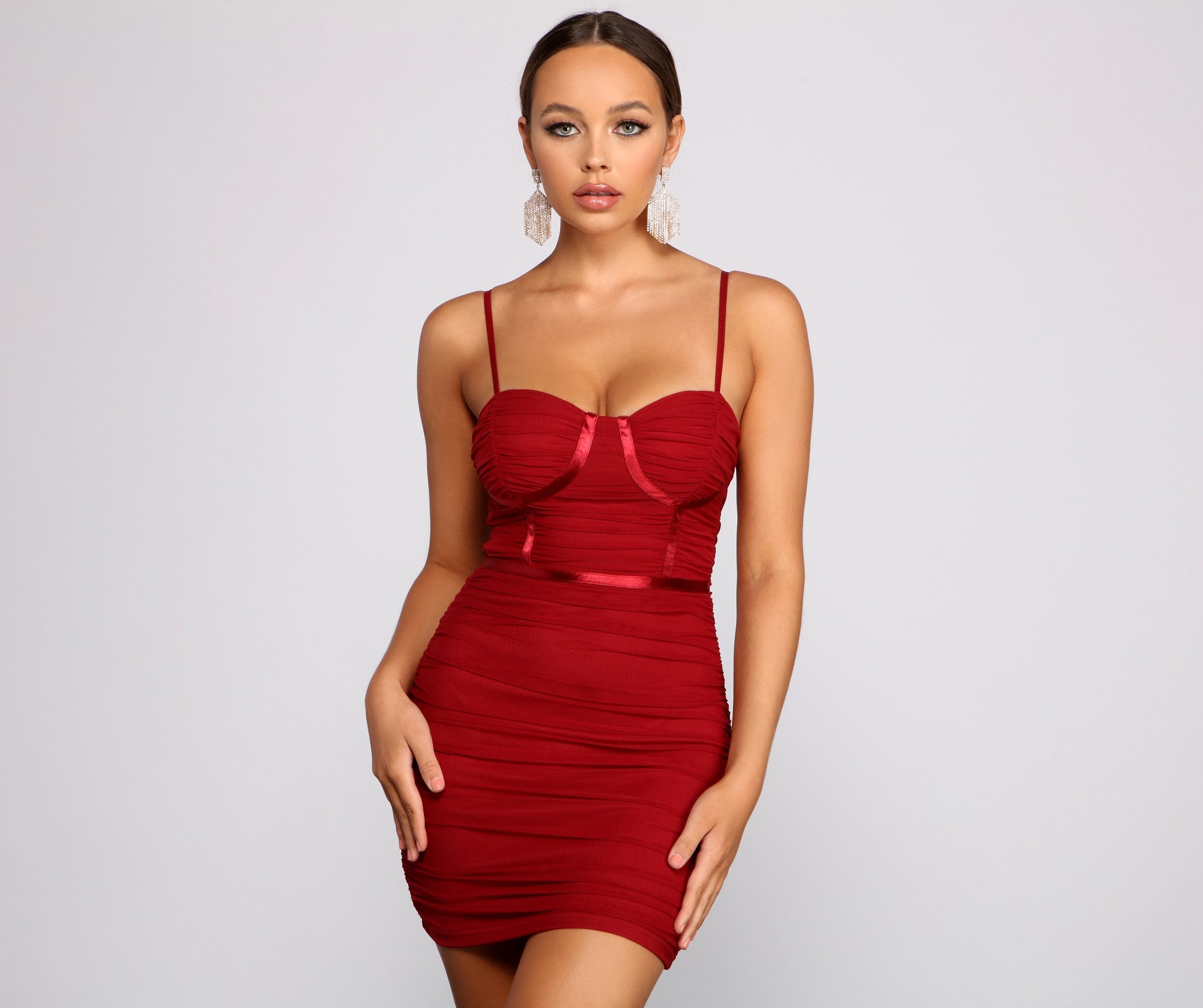 Instant Spark Ruched Mesh Mini Dress - Lady Occasions