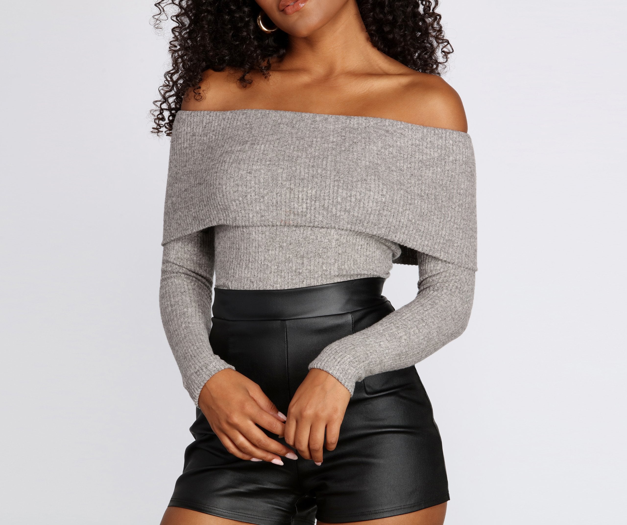 Off Shoulder Ribbed Sweater - Lady Occasions