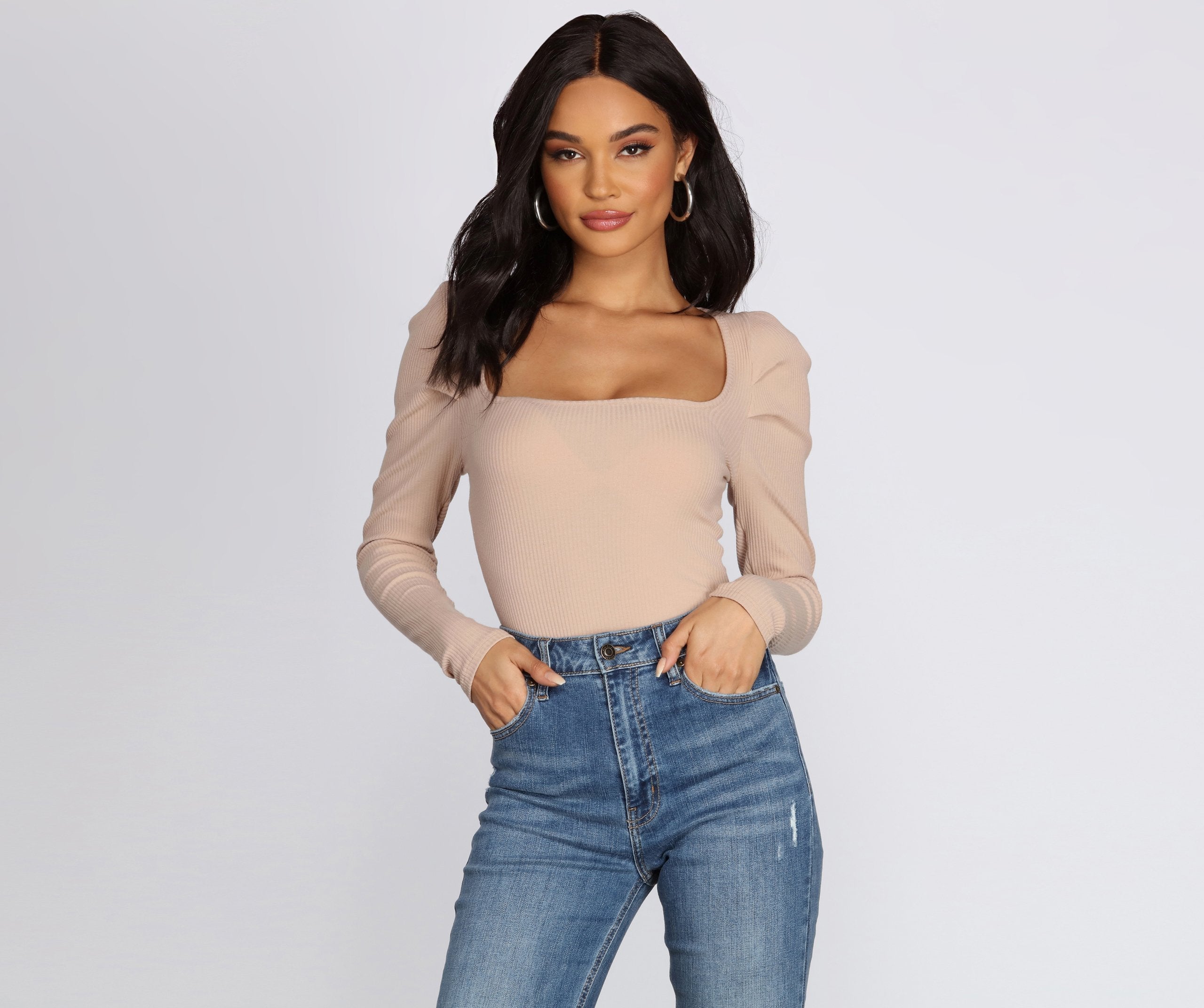 Pleated Puff Sleeve Bodysuit - Lady Occasions