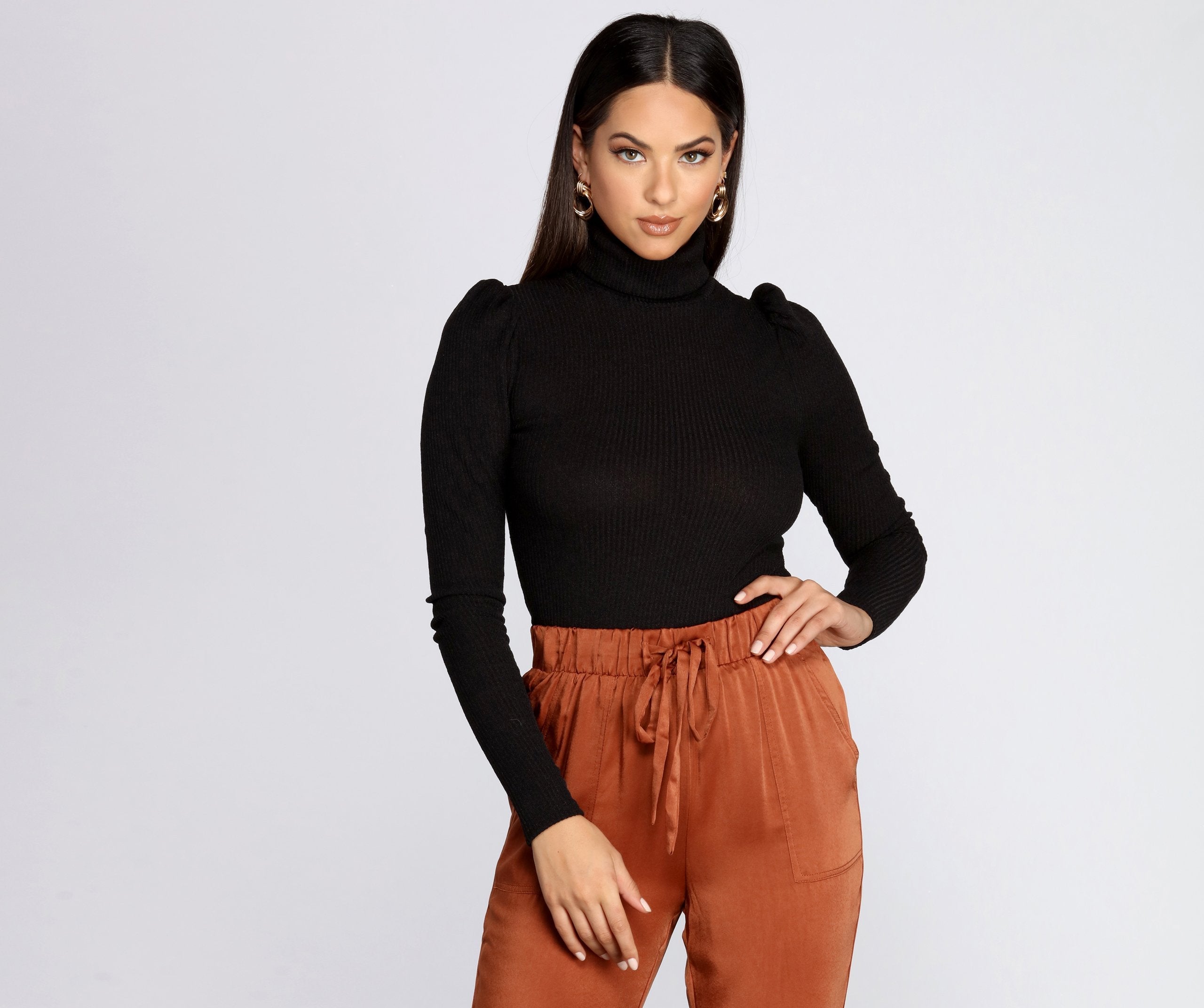 Puff Sleeve Turtleneck Top - Lady Occasions