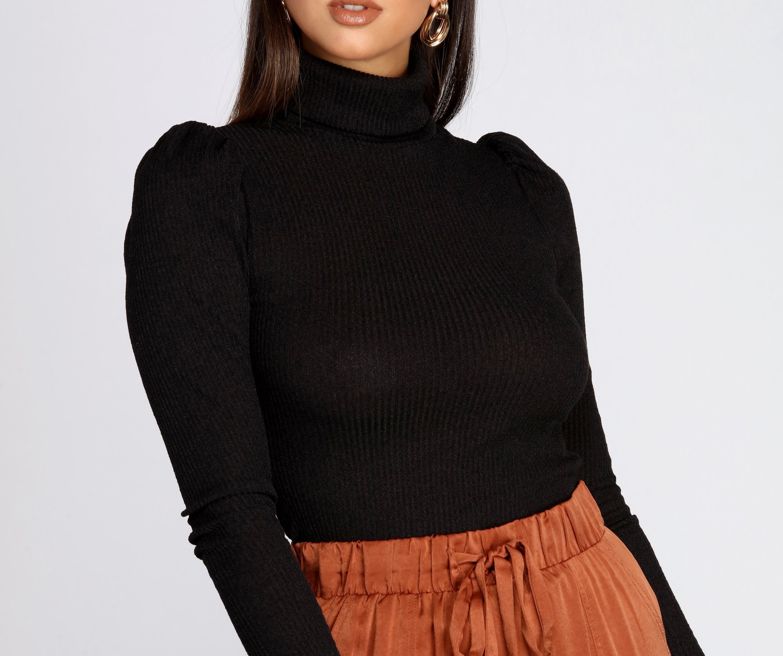 Puff Sleeve Turtleneck Top - Lady Occasions