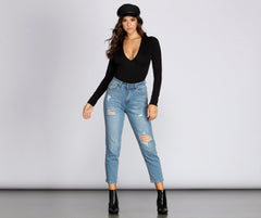 Long Sleeve Knit Bodysuit - Lady Occasions