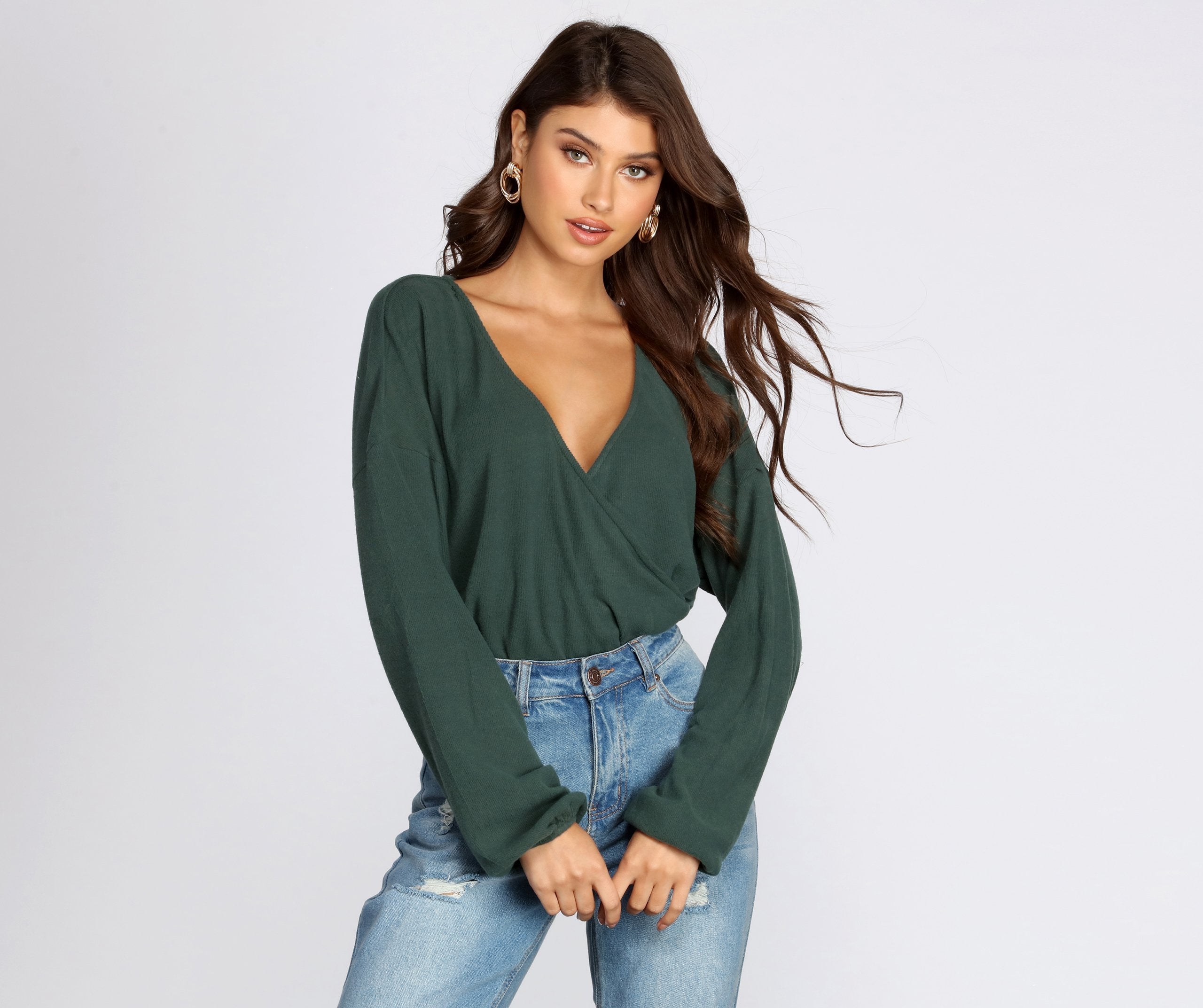 Loving Knit Wrap Front Bodysuit - Lady Occasions