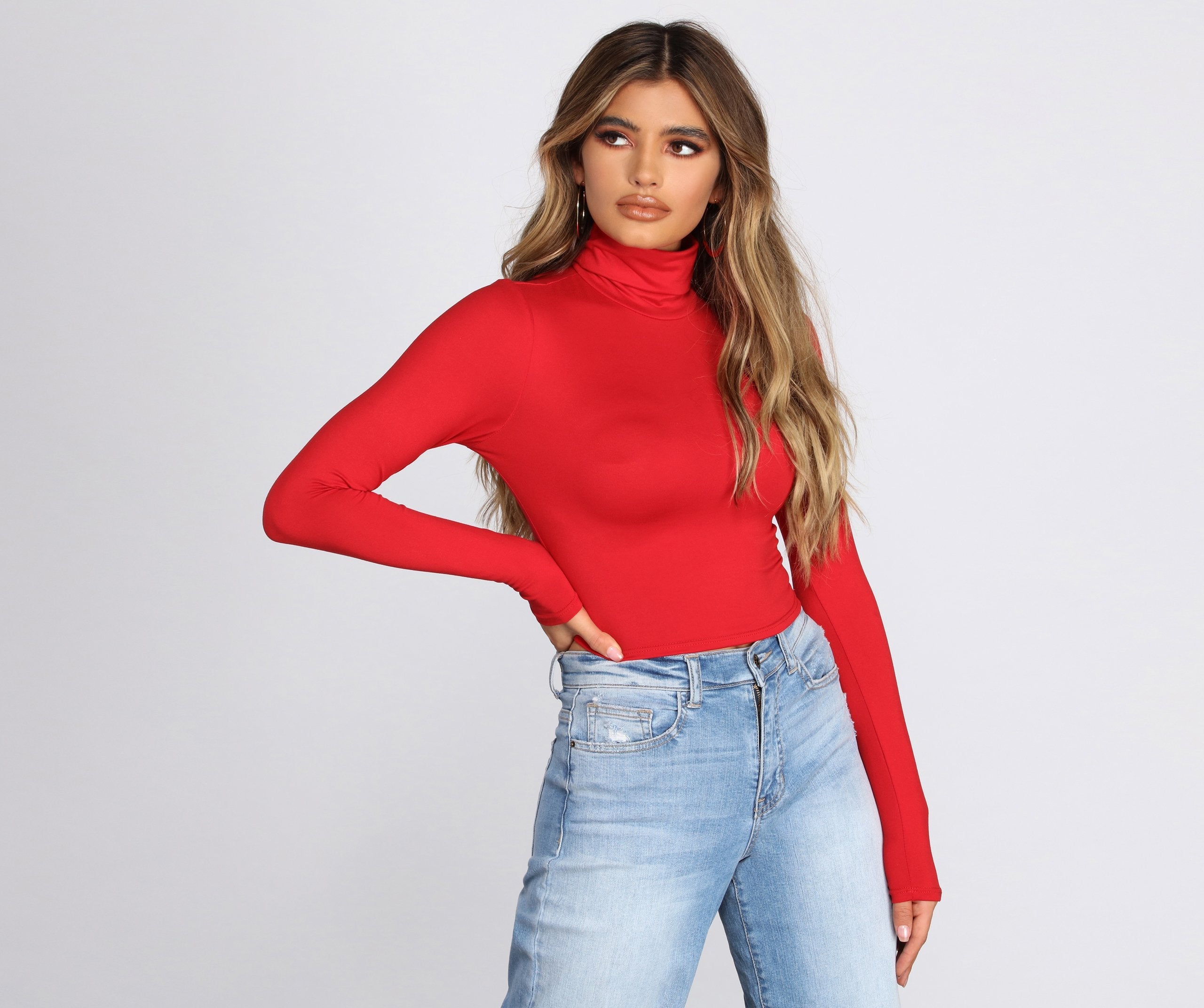 Basic Brushed Knit Turtleneck Top - Lady Occasions