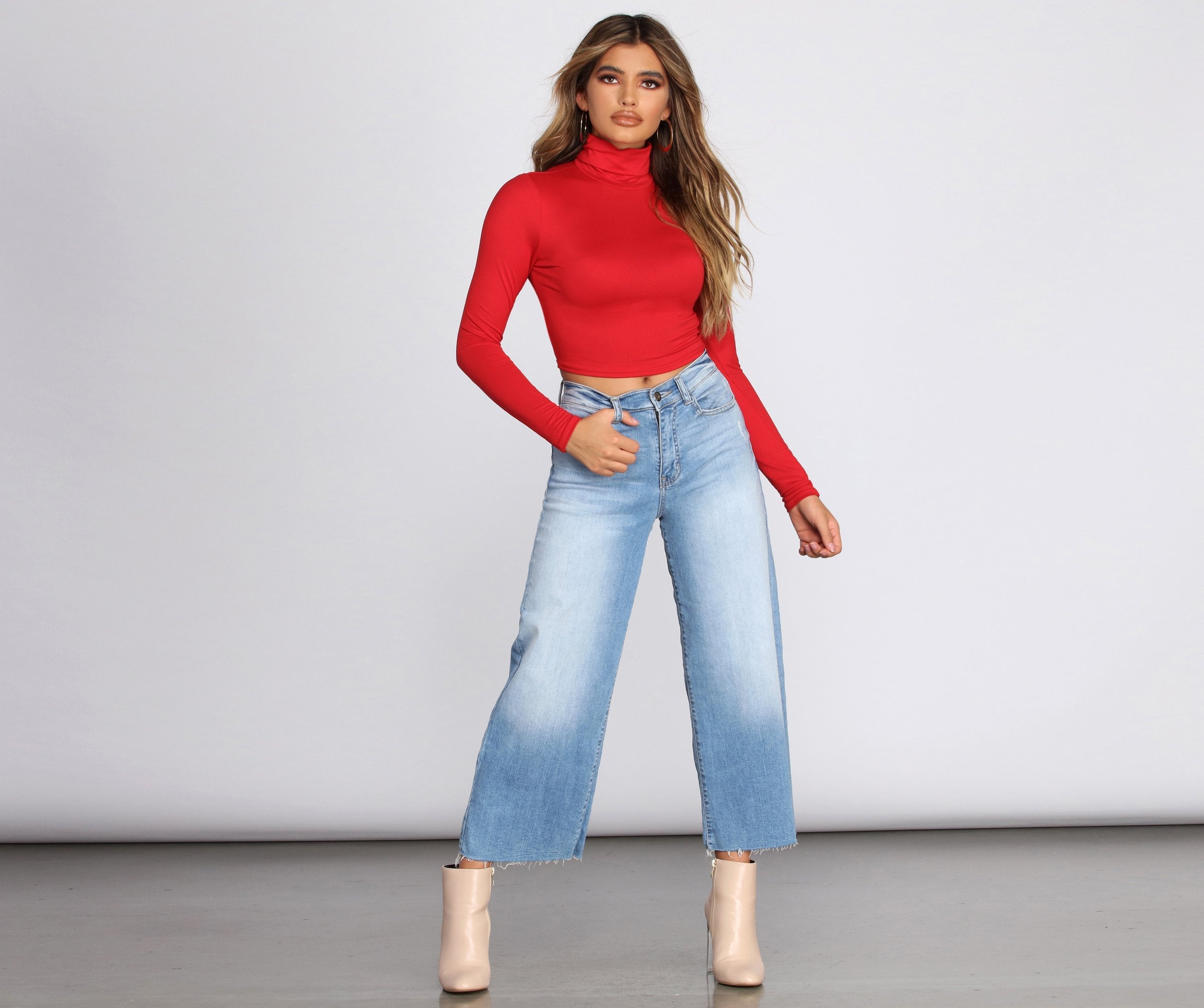 Basic Brushed Knit Turtleneck Top - Lady Occasions