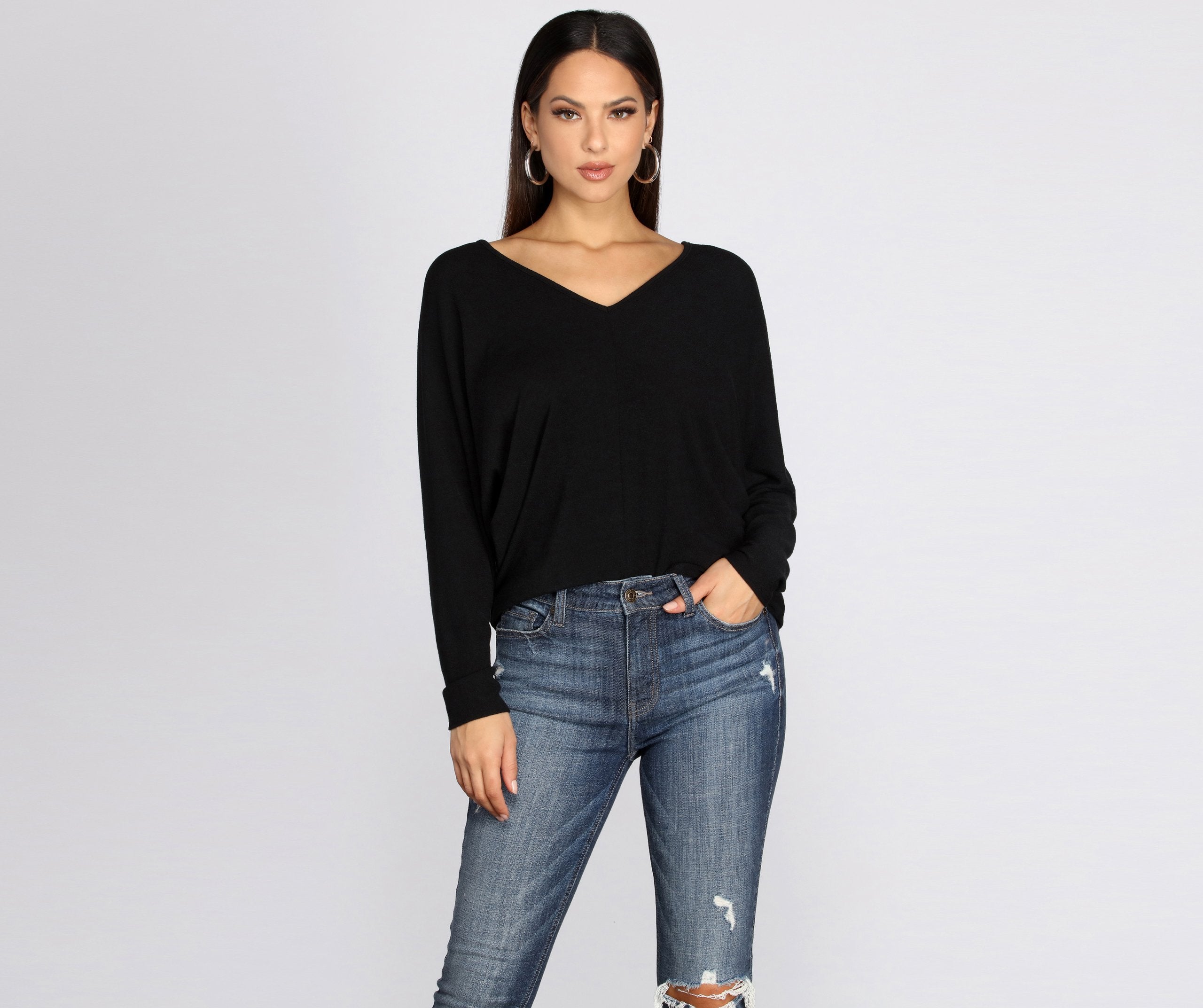 Keep Knit Casual V Neck Top - Lady Occasions