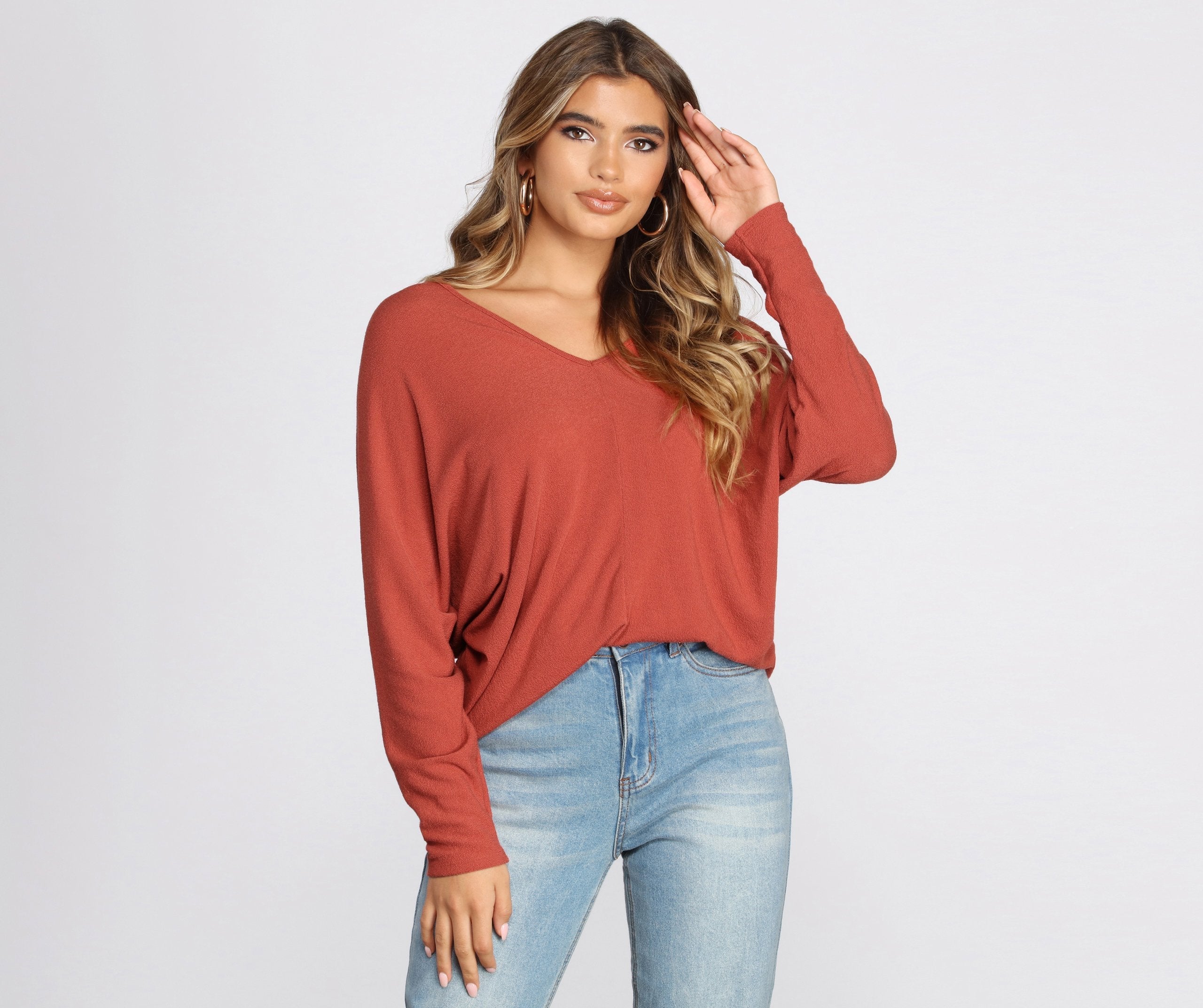 Keep Knit Casual V Neck Top - Lady Occasions