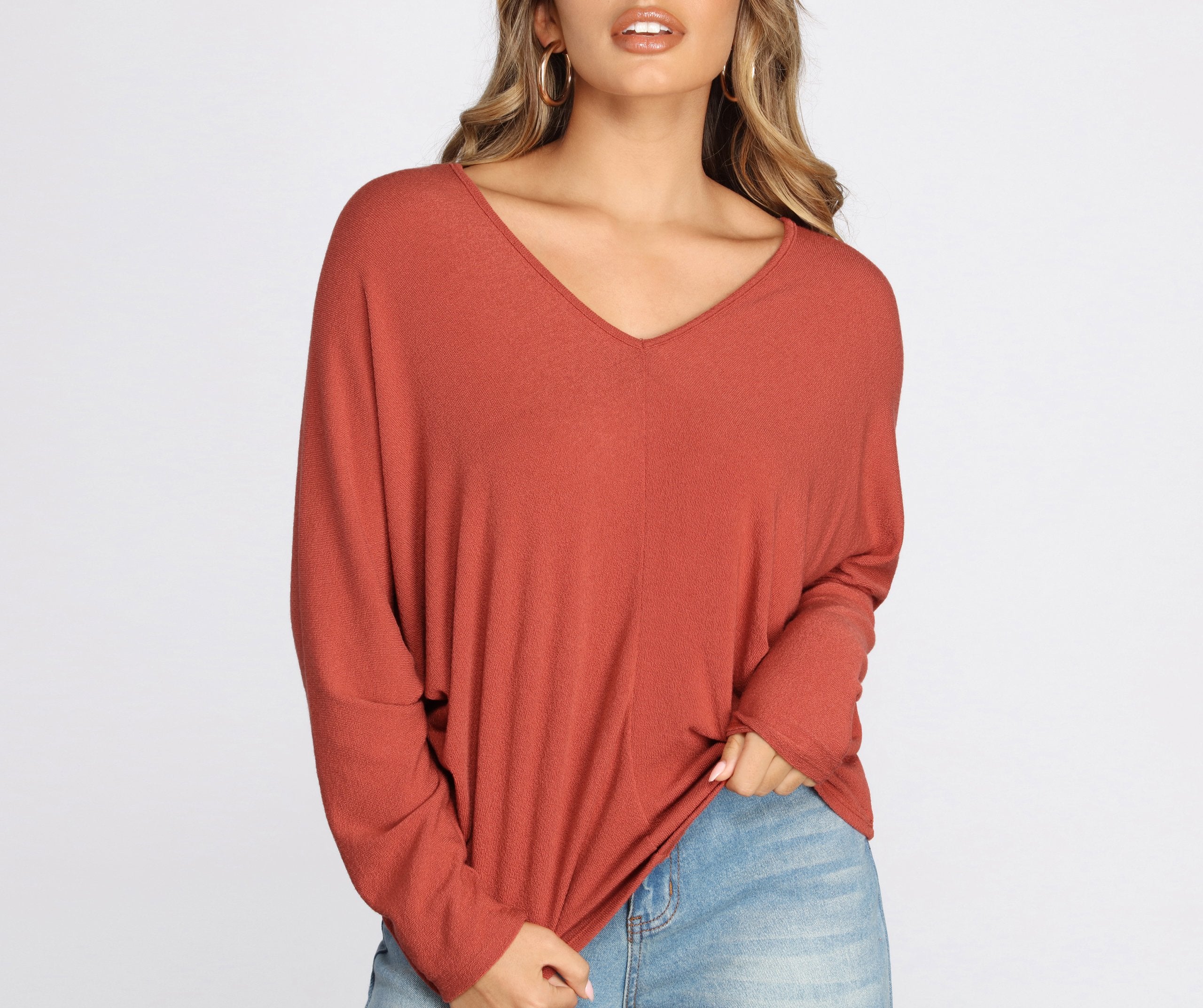 Keep Knit Casual V Neck Top - Lady Occasions