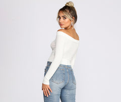 Off The Shoulder Brushed Knit Crop Top - Lady Occasions