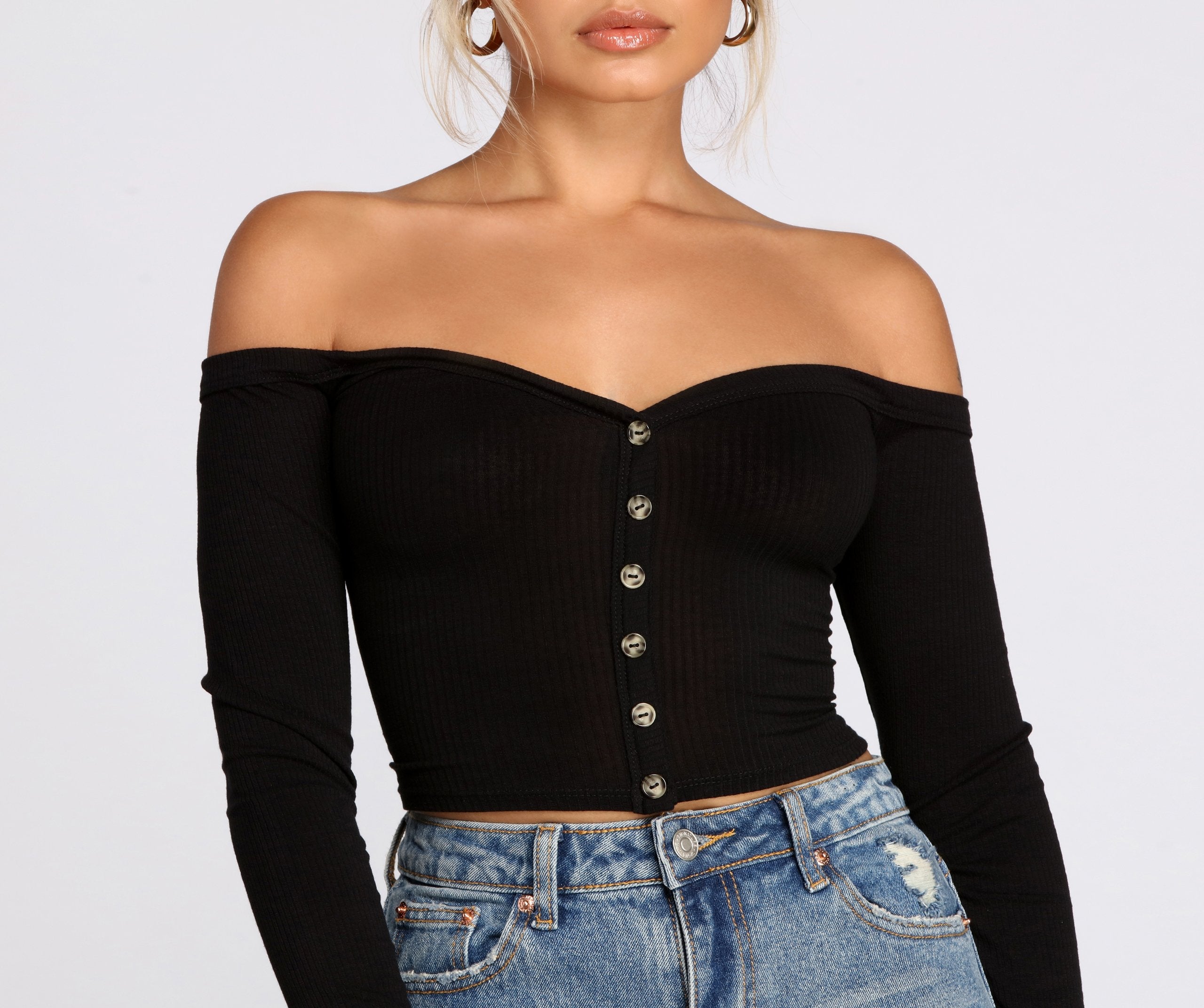 Off The Shoulder Ribbed Top - Lady Occasions