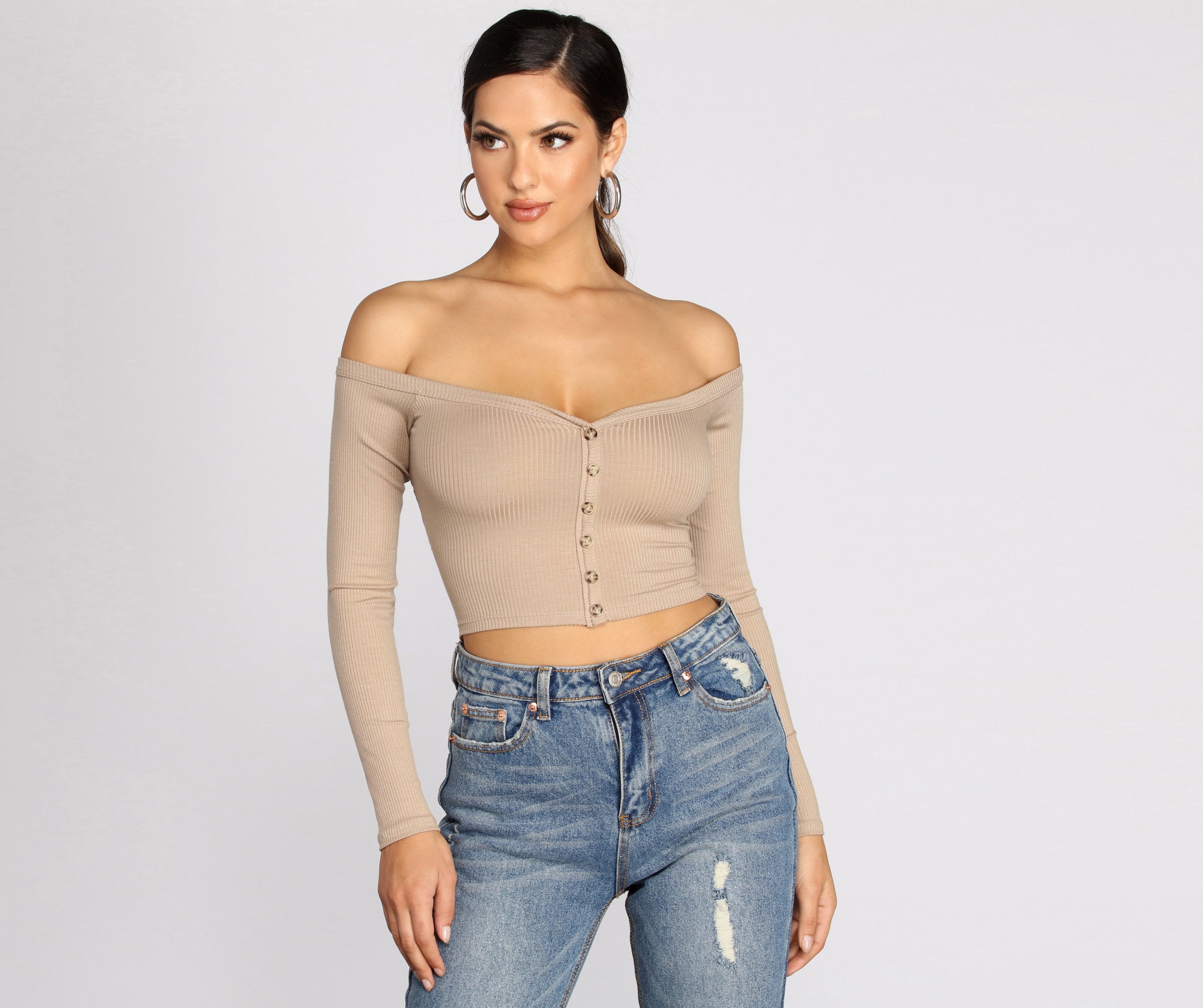 Off The Shoulder Ribbed Top - Lady Occasions