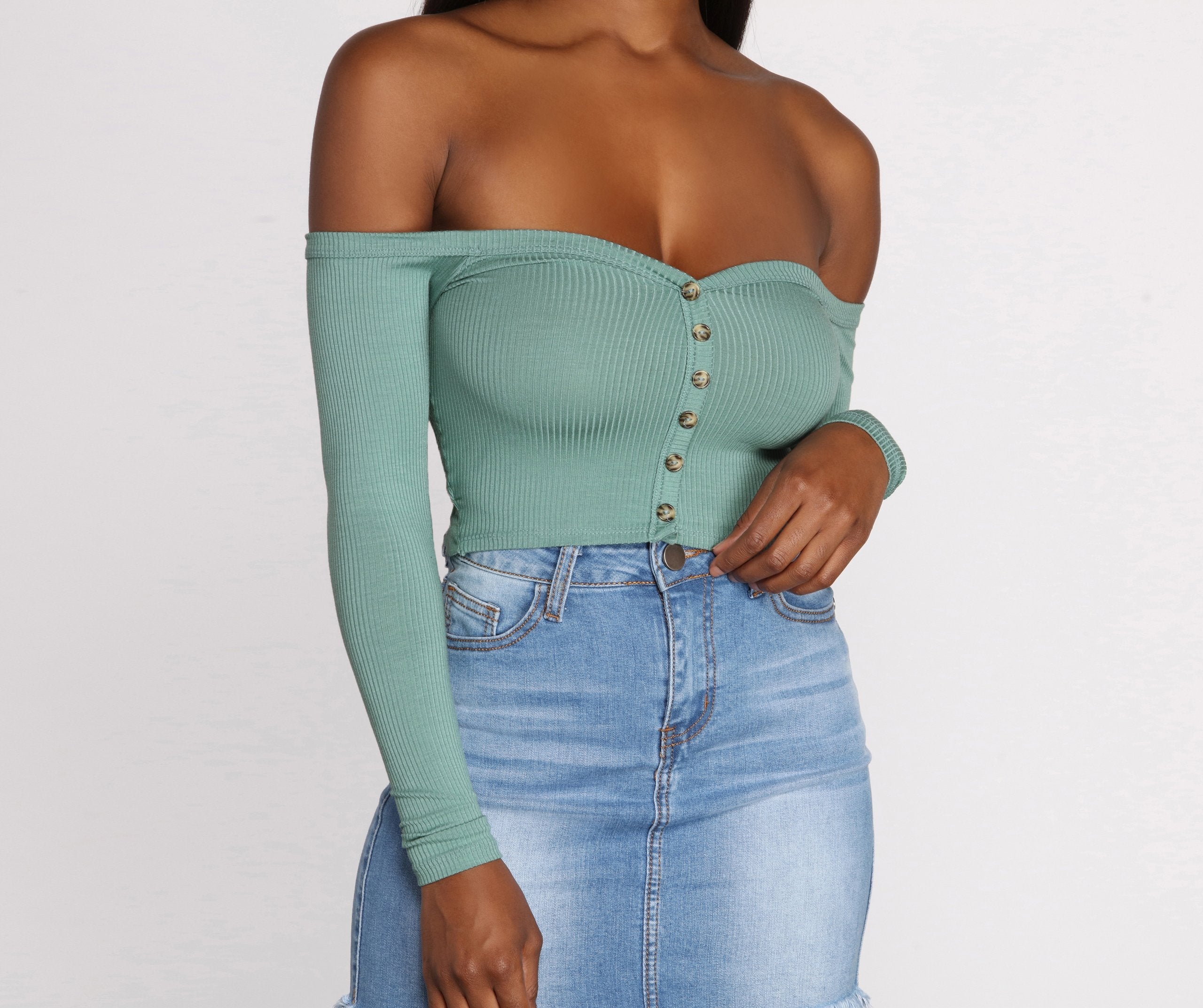 Off The Shoulder Ribbed Top - Lady Occasions