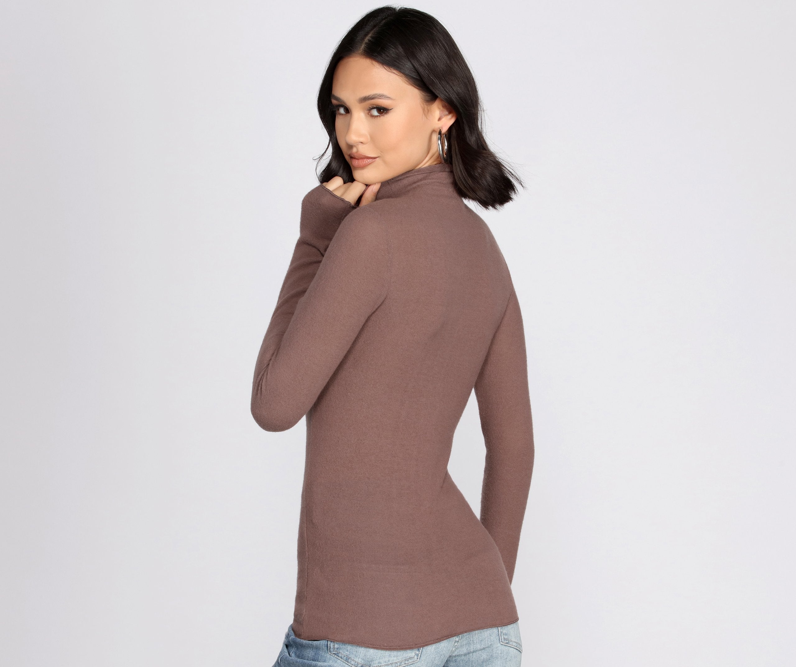 Brushed Knit Mock Neck Top