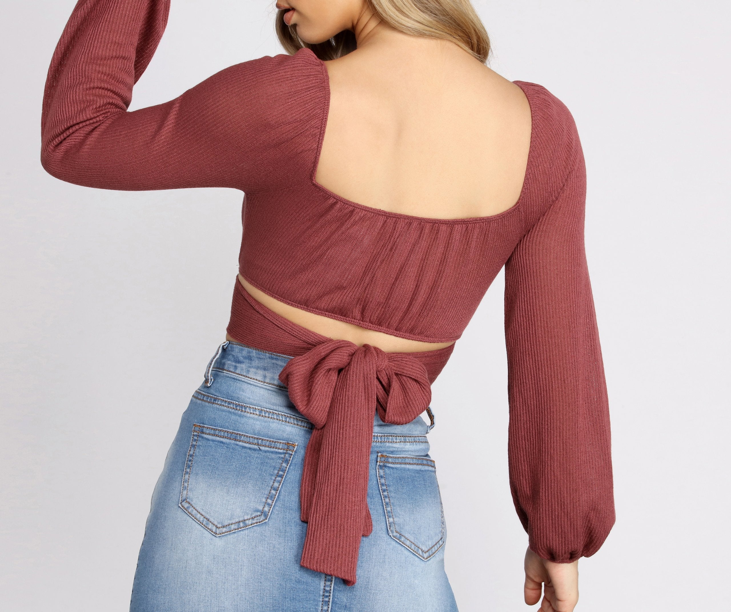 Tied Up Cropped Knit Top - Lady Occasions