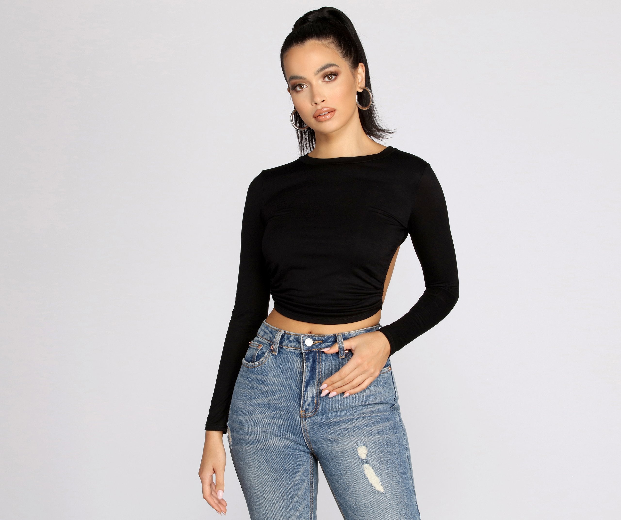 Open Back Ruched Crop Top - Lady Occasions