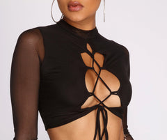 Lace Up In Mesh Crop Top - Lady Occasions