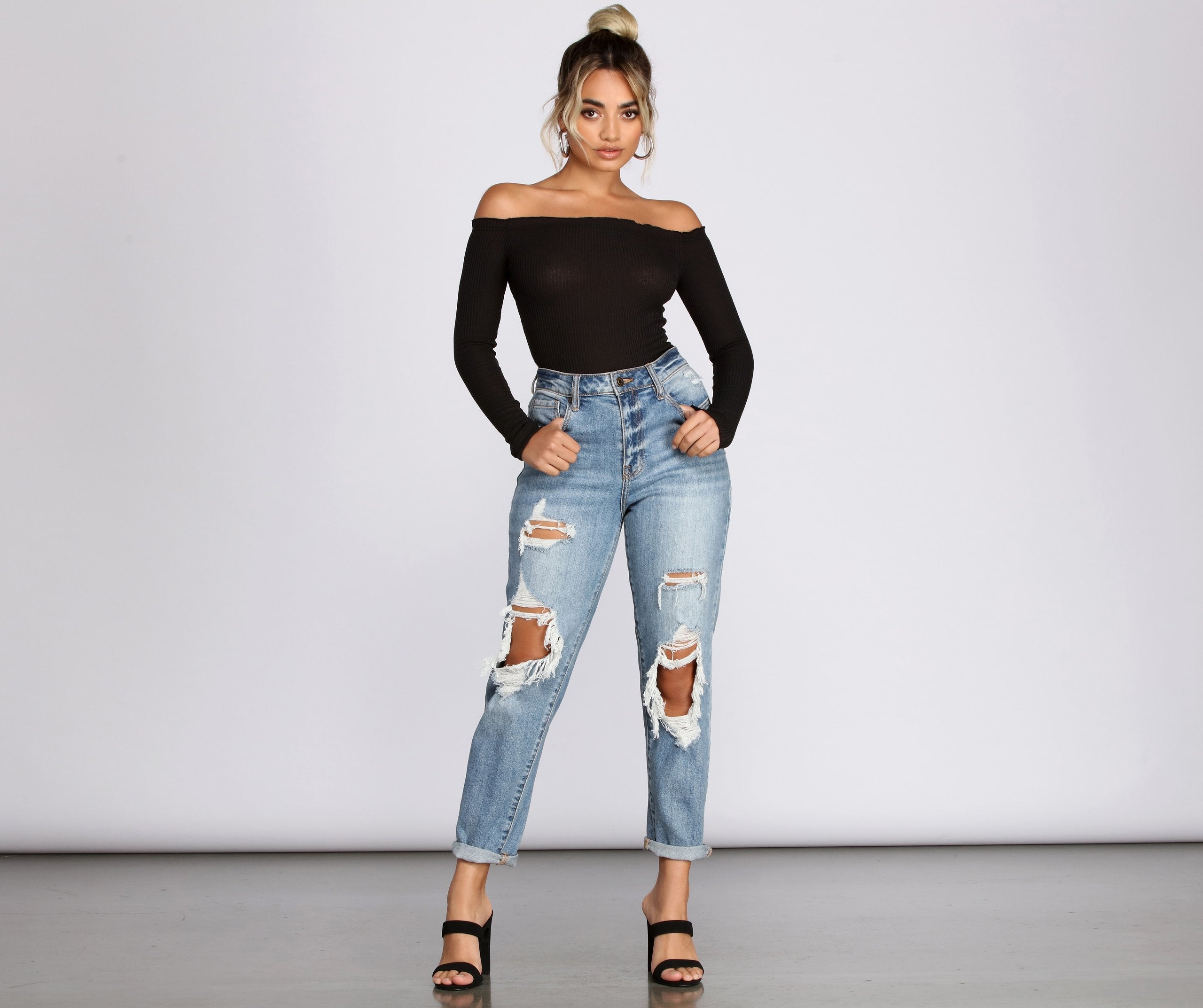Off The Shoulder Ribbed Knit Top - Lady Occasions