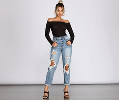 Off The Shoulder Ribbed Knit Top - Lady Occasions